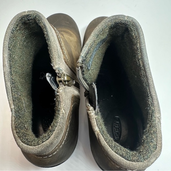 Keen Leather Booties Wedge Heel Chukka Boots Taupe Brindle Sz 8 38.5 Brown Lined - Picture 7 of 9